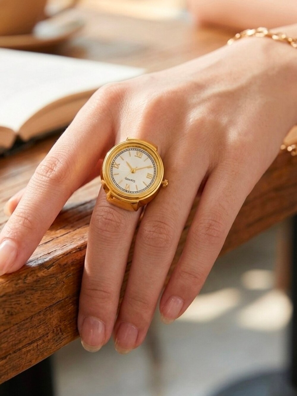 Gold Tone Watch Ring with Roman Numerals